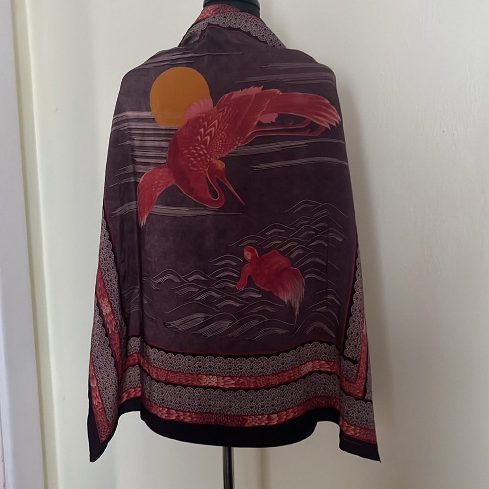 Vintage Bottega Veneta ibis and turtle scarf, square approximately 31.5 by 33.5